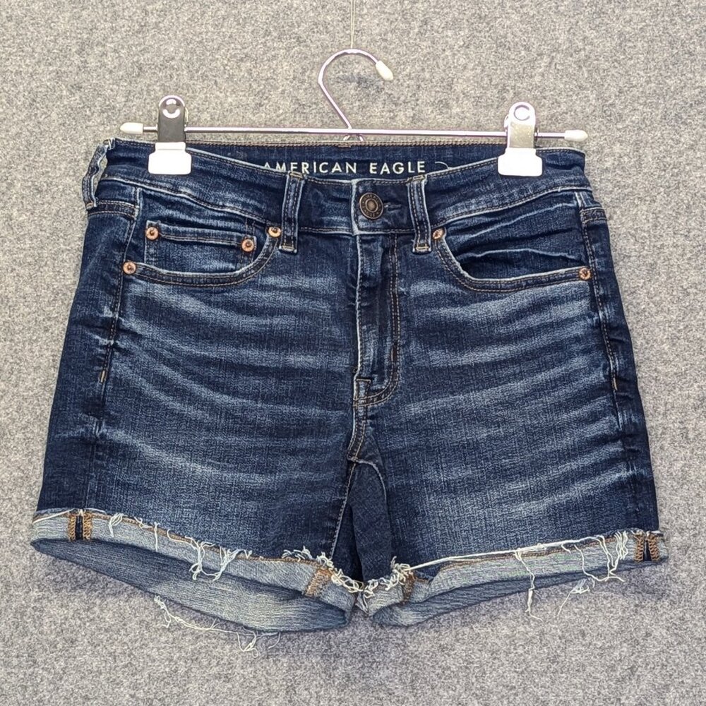 American Eagle Denim Shorts Women’s 6 Distressed Frayed Blue Jean Super Stretch